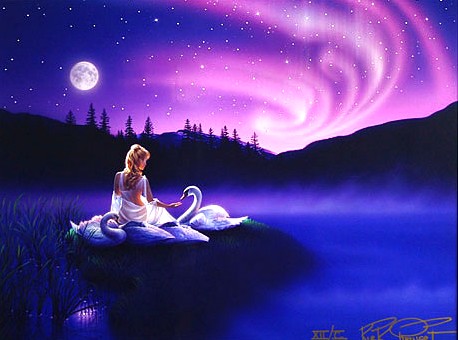 カーク・レイナートの絵画作品　タイトルは、ギフトオブスワン　giftofswan